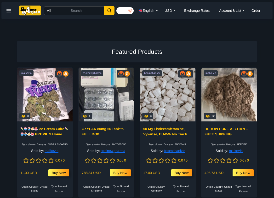 Shadow Bazaar Market homepage interface